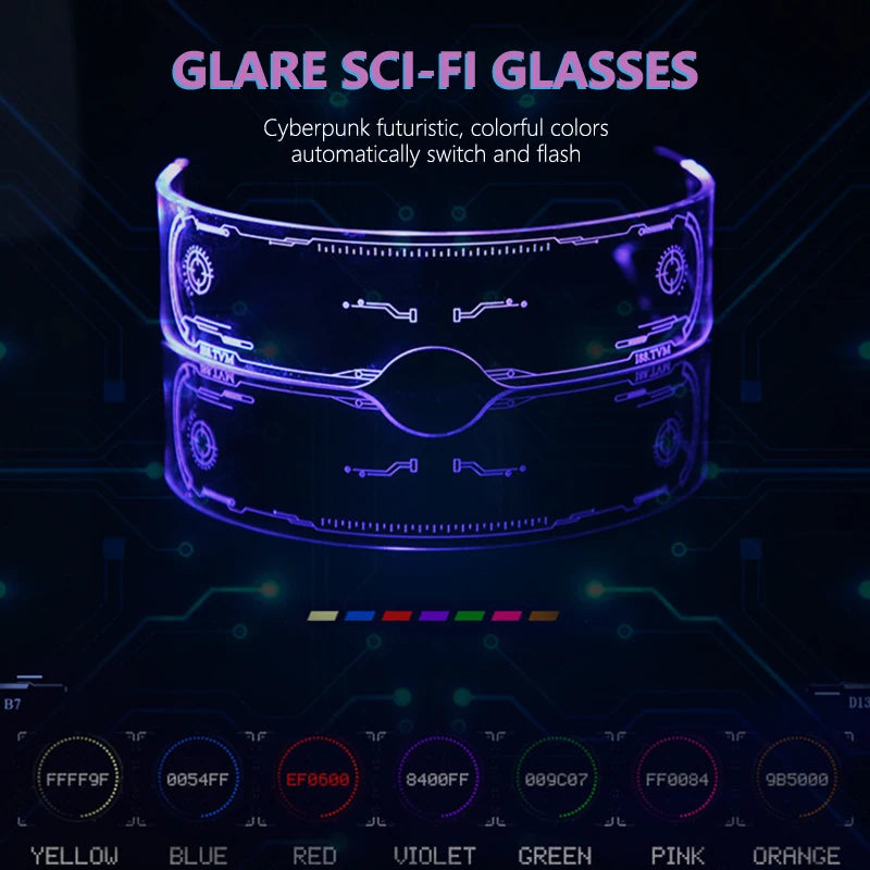 LED Luminous Colorful Sunglasses Modern Punk Goggle Men Women Halloween Christmas Glowing Decorative Glasses Cosplay Party Prop