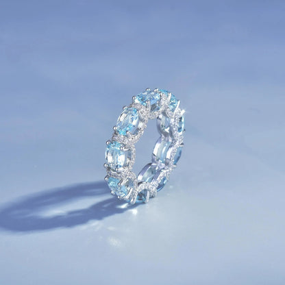 Fashion Jewelry Set for Women Round Aquamarine Bracelet Ring Sets Zircon Bridal Decoration Accessory Banquet Luxury Chain Gifts