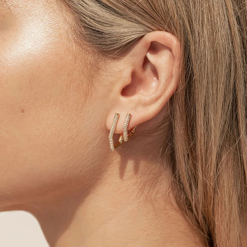 TIANDE Gold Color Classic Punk Hoop Earrings for Women Zircon Smooth Piercing Huggies Earrings 2024 Fashion Jewelry