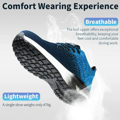Steel Toe Work Shoes for Men Women  Anti-Smash Anti-Puncture Blue Safety Shoes Breathable Lightweight Air Cushion Work Shoes