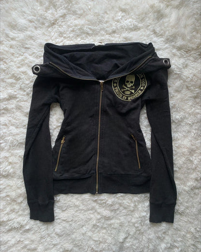 Y2K Gothic Black Coat  Bomber Jacket Women Harajuku Vintage Turn Down Collar Denim Jacket Punk Diagonal Zipper Motorcycle Jacket
