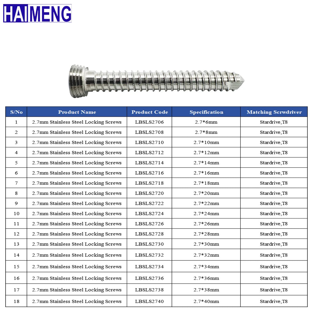 2.7mm SS Locking Screws, Mascotas Veterinary Orthopedics Implants, Surgical Instruments for Dogs, Pet Products, Dog Accessories