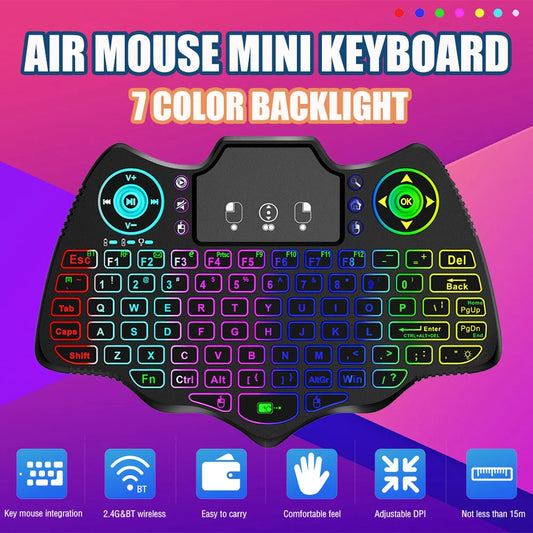 MRSVI V18 Mini-Funktastatur 2,4 GHz BT Touch 7-farbige Hintergrundbeleuchtung Französisch Spanisch Russisch Air Mouse Tastatur Geschenk für Android TV Box