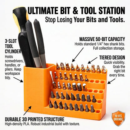 50-Hole Hex Screwdriver Bit Storage Box 1/4 Inch Impact Driver Bit Holder Organizer Durable Tool Box For DIY & Workshop