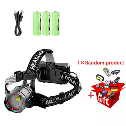 2025 Powerful LED Headlamp Rechargeable Telescopic Zoomable Headlight Outdoor Waterproof Work Head Lamp High Lumen Head Torch