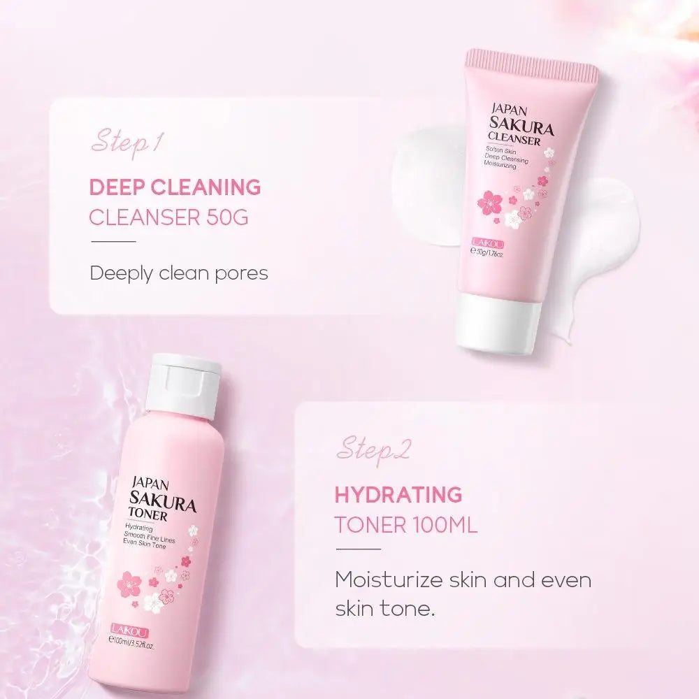 Sakura Skincare Set, 29pcs/set Deep Cleansing & Moisturizing Skin Care Kit, Facial Skin Care Product for Women & Girls