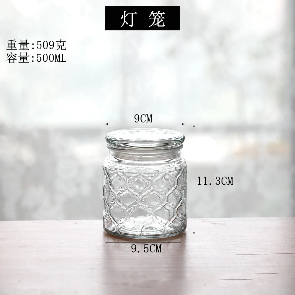 Retro Transparent Glass Sealed Jar Glass Lid Storage Jar Begonia Flower Glass Bottle Candy Storage Jar Kitchen Storage Supplies