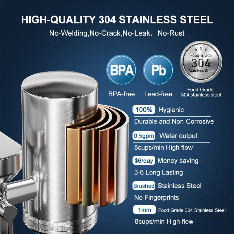 Wheelton Stainless Steel Kitchen Tap Filter Household Ceramic Water Purifier Faucet Water Filter  Activated Carbon Filtration