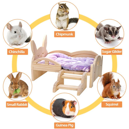 Hamster Wooden Bed Rabbit Wooden Bed Quilt Pets playing at home