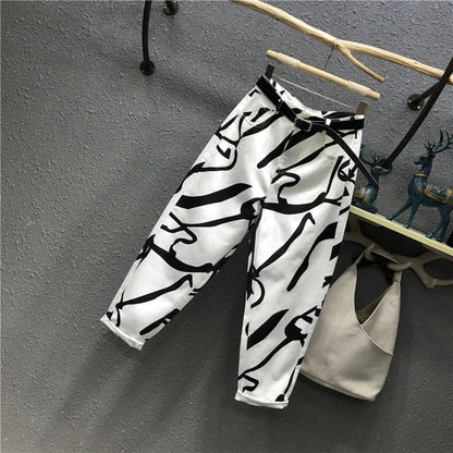 Jeans for women Streetwear Fashion Graffiti Print Jeans Pocket High Waist Washed Jeans Female 2024 Spring Loose Straight Pants