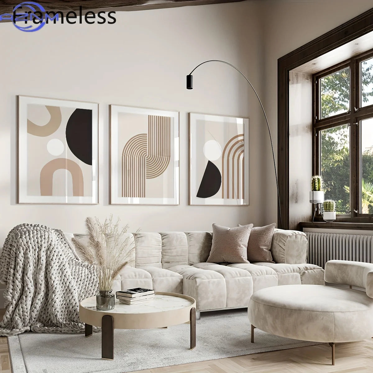 3pcs Modern Minimalist Abstract Lines Canvas Art, Beige Geometric Wall Paintings, Boho Chic Home Decor for Living Room, Bedroo