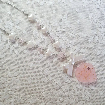 Handmade heart shaped necklace sweet Lolita strawberry pendant necklace lovely necklace charm necklace necklace for women y2k