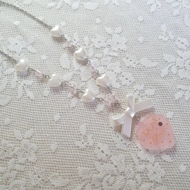 Handmade heart shaped necklace sweet Lolita strawberry pendant necklace lovely necklace charm necklace necklace for women y2k
