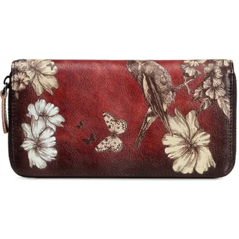 Genuine Leather Women Wallet  Coin Purse Female Purse Flower Printed Long Clutch Bags  Womens Wallets And Purses  Carteira