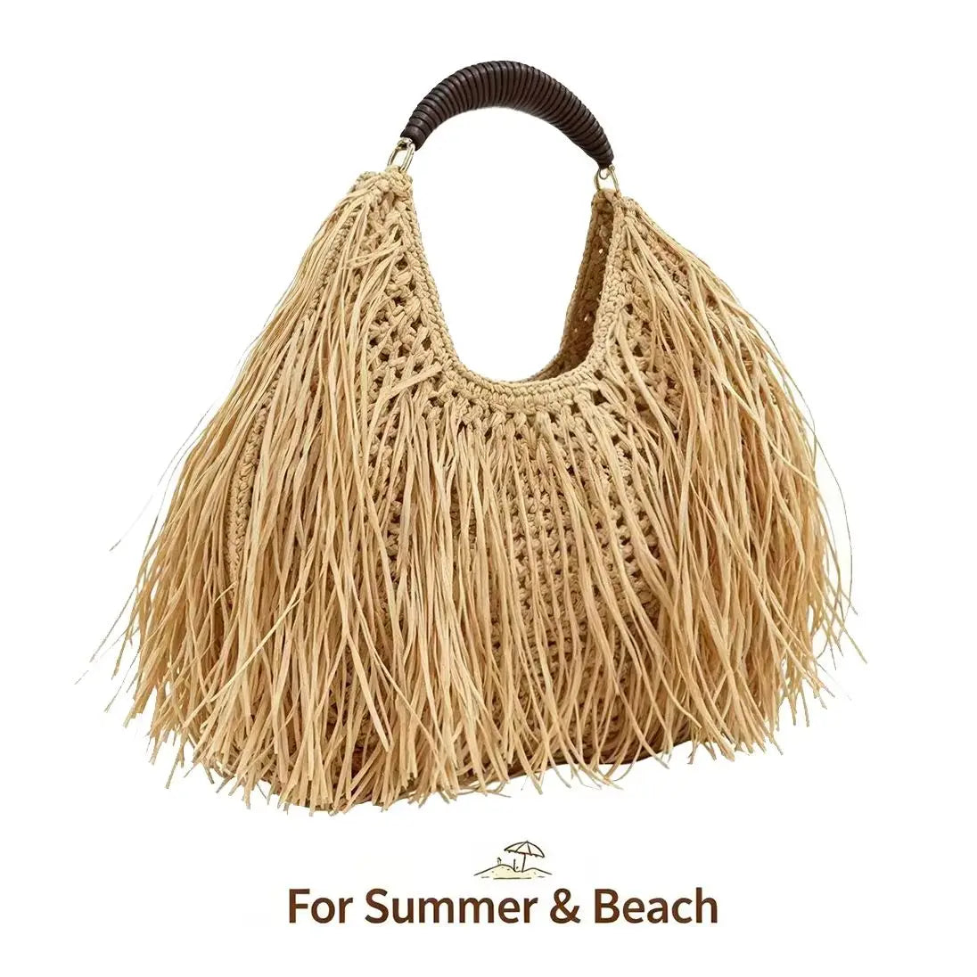 Pure hand-woven women's bags niche design ethnic holiday style straw woven fringed portable shoulder women's bags