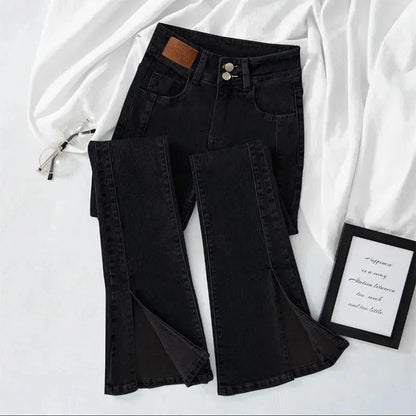 High-waist Stretch Split Flare Jeans Women Street Clothes Spring Summer 2025 New Slim Women Vintage Denim Trousers Casual Jeans