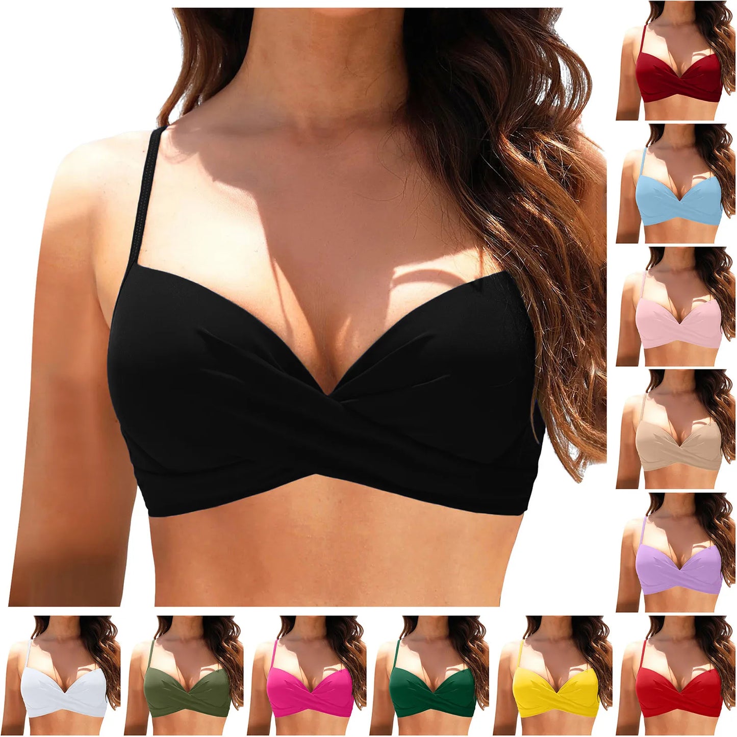 Women Lace Up Swimwear Tops Underwire Full Coverage Bikini Top Push Up Swim Crop Top Tie Back Matching Men And Women Swimsuits