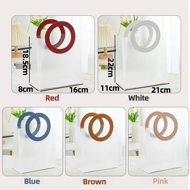5/10PC Frosted Plastic Round Tote Bag Semi Transparent Gift Bag Gift Packaging and Storage Bag for Weddings Holidays and Parties