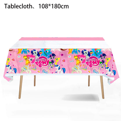 My Little Pony themed children's birthday party supplies, girls' first birthday tablecloth, tableware, paper cups, flag-raising