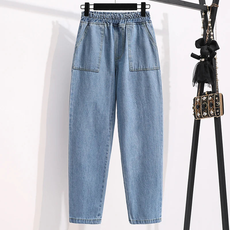 plus Size Denim Trousers High Waist Straight Leg Women's Spring Faion Slimming Long Pants Casual Harajuku Sle Jeans
