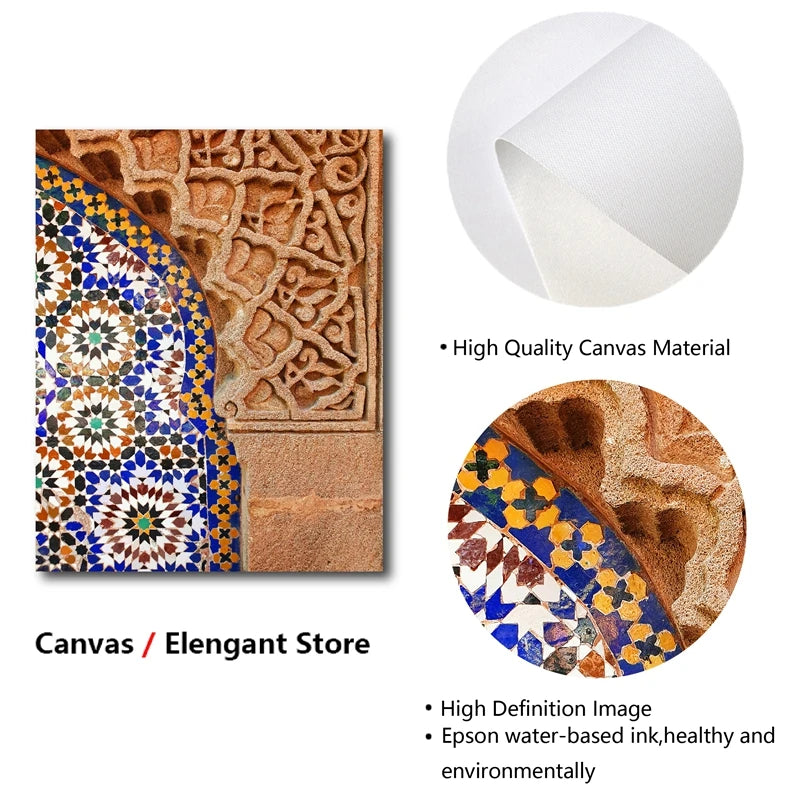 Moroccan Wall Art Canvas Print Marrakesh Architecture Poster Boho Wall Decor Terracotta Art Picture Decoration Painting for Home