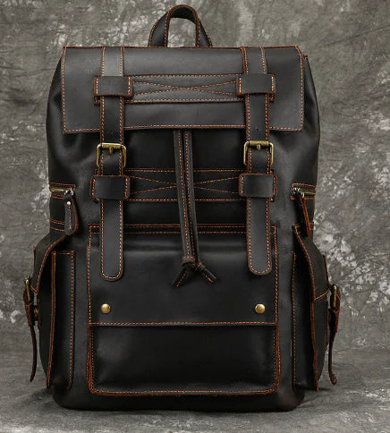 Vintage Crazy Horse Leather Backpack with Large Capacity