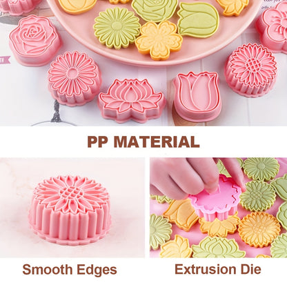 8pcs Flower Biscuits Mould Food Grade 3D Cartoon Pressable Biscuit Mold DIY Cookie Stamp Kitchen Baking Accessories Pastry Bakeware