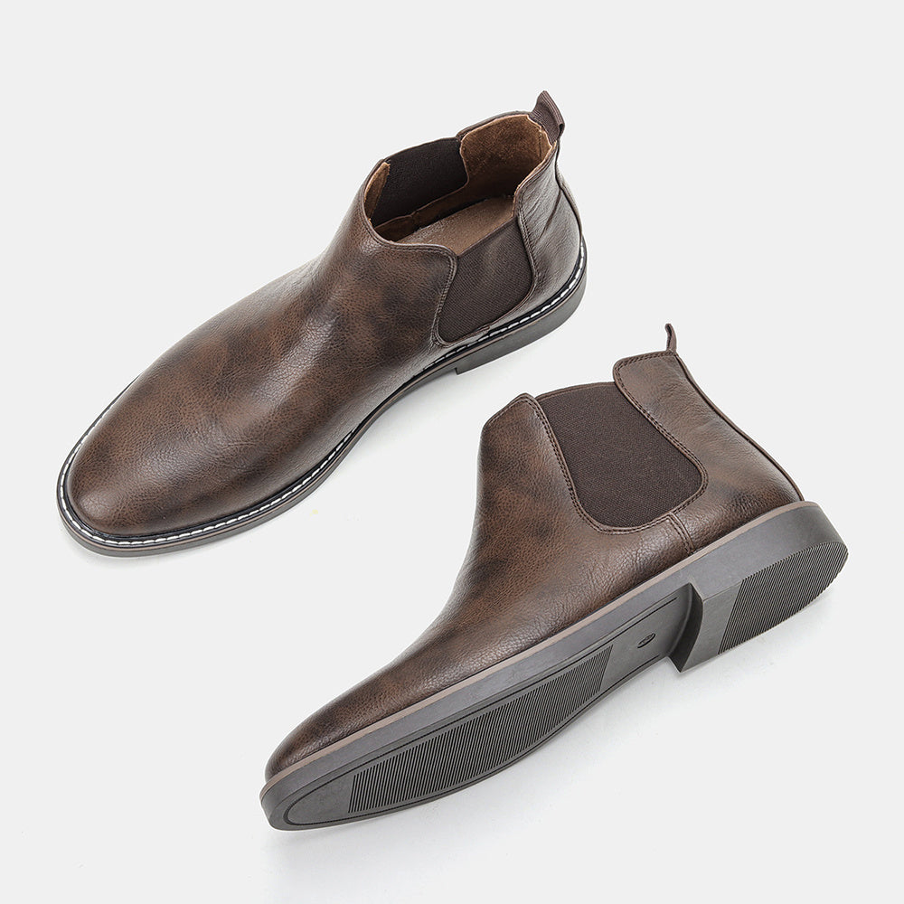 Bottines Chelsea pour homme - Pointures 40 à 46, tige en similicuir marron avec élastique noir, bout pointu, semelle en TPR, idéales pour un style décontracté et les vacances