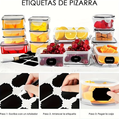 12/24pcs Transparent Kitchen Storage Container Set | Microwave Safe, Multipurpose Plastic Meal Prep Boxes with Flip-Top Lids + 24 Chalkboard Labels - Ideal for Vegetables, Fruits, Grains & More, Leak Proof