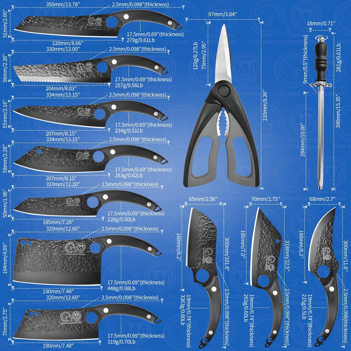 Professional Forged Knife Set With Roll Bag Scissors Honing Steel Whetstone, 10 Pcs Kitchen Knives Large Butcher Knife Set, Personalized Gifts For Women Men Birthday Christmas Mothers Fathers Unique Presents For Mom Dad Frien