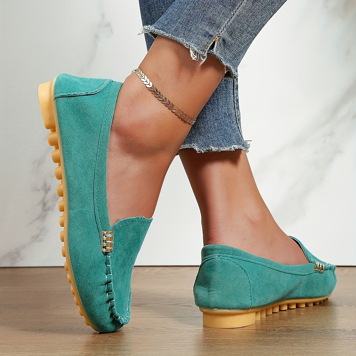 Mocassins confortables à bout rond | Chaussures unies à enfiler pour femmes