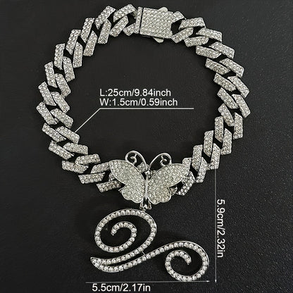Trendy Shiny Butterfly Cursive Letter Cuban Chain Anklet For Women A-Z Letters Anklets Punk Hip Hop Style Sparkling Barefoot Jewelry