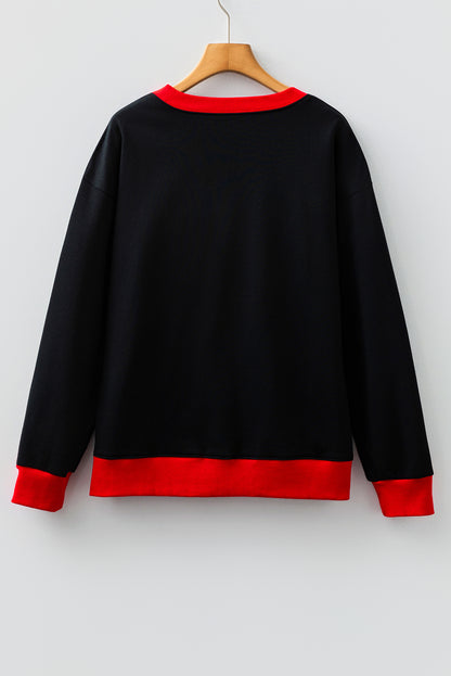 Black GAME DAY Letter Graphic Varsity Striped Detail Baggy Sweatshirt