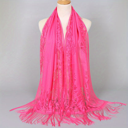 [Schal aus floraler Spitze mit Quasten] Damen-Schal aus floraler Spitze mit Quasten, weicher Netzstoff mit Fransen, Brautschal für Hochzeits- und Abendkleider