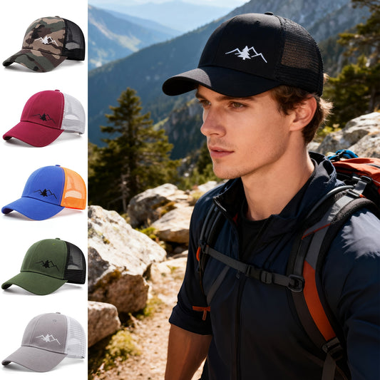 [Retro-Mesh-Mütze] Trucker-Cap mit Vintage-Kiefernstickerei | Retro-Mesh-Mütze, Baseballkappe im Wald-Stil für Damen und Herren
