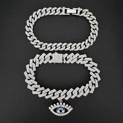 2pcs Set Hip Hop Punk Style Angel Eyes Pendant Anklets with Sparkling Rhinestones - Zinc Alloy, Perfect for Festivals & Casual Attire