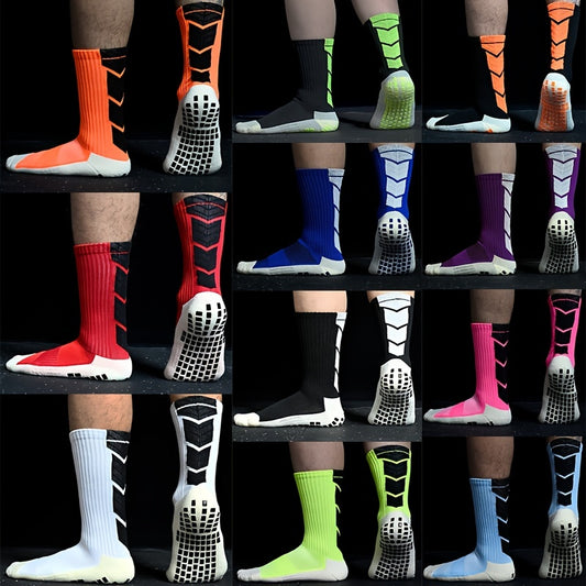 Rutschfeste, gepolsterte Fußballsocken mit Gummisohle – Anti-Rutsch-Trainingssocken mit rutschfester Traktion, Ganzjahres-Sportsocken für Fußball, Basketball, Laufen und Wandern