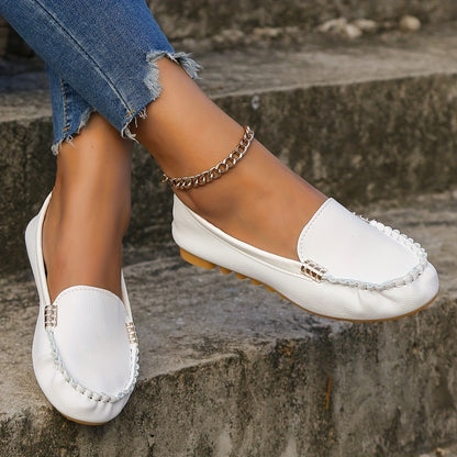 Mocassins confortables à bout rond | Chaussures unies à enfiler pour femmes