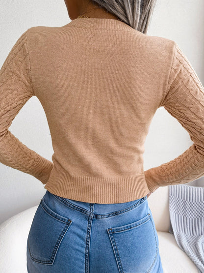 Damen-Langarmpullover mit Lochmuster | Hochelastisches Material, Rundhalsausschnitt, sexy, figurbetont, Herbst/Winter