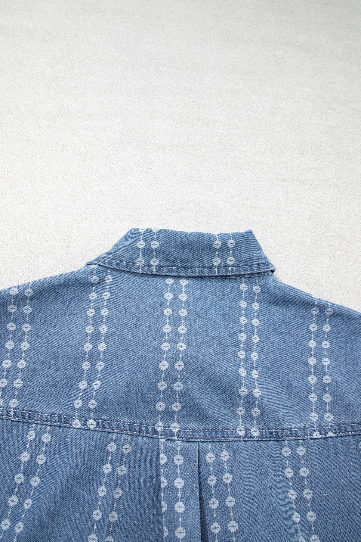 Myosotis Floral Print Button-Down Long Sleeve Denim Shirt