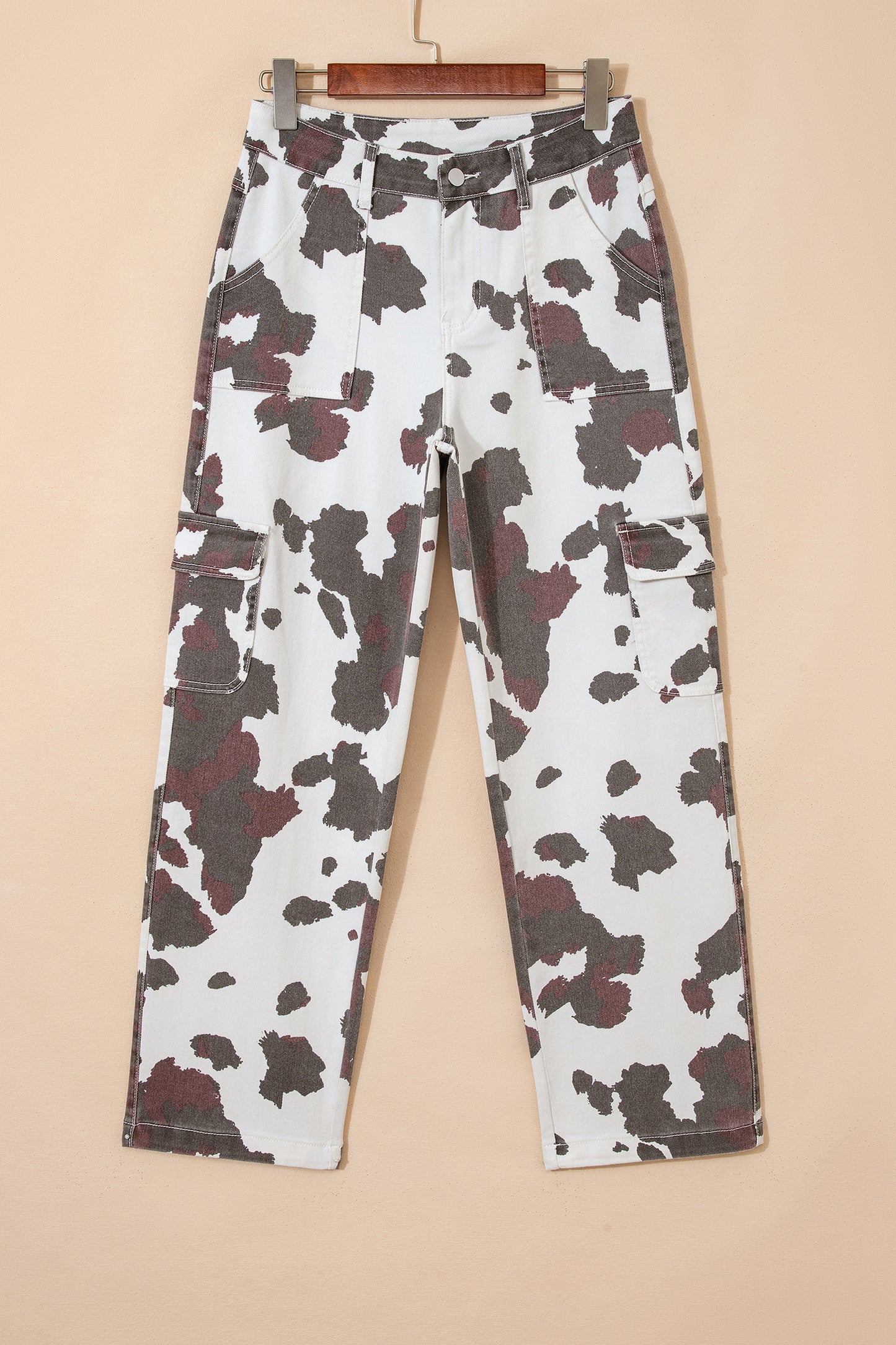 Brown Cow Spots Printed Multi Pocketed Jeans