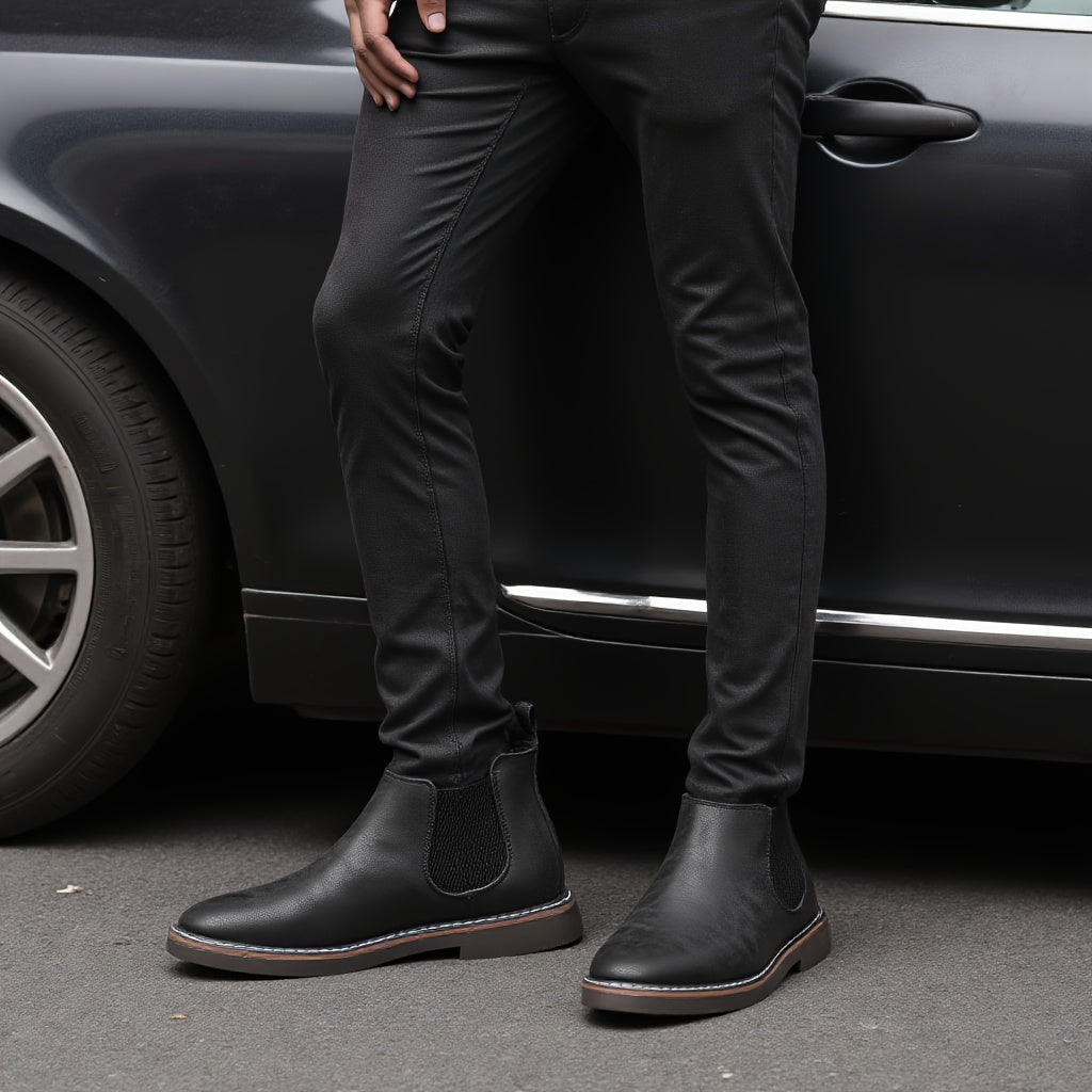 Bottines Chelsea pour homme - Pointures 40 à 46, tige en similicuir marron avec élastique noir, bout pointu, semelle en TPR, idéales pour un style décontracté et les vacances