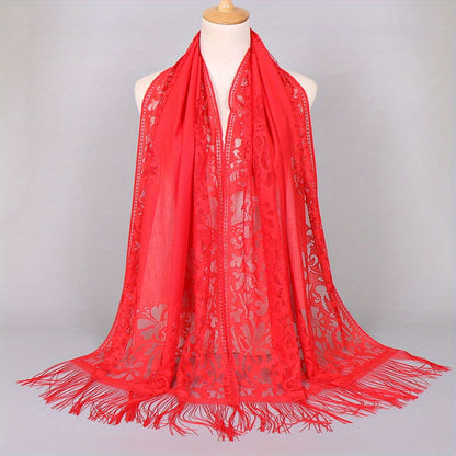[Schal aus floraler Spitze mit Quasten] Damen-Schal aus floraler Spitze mit Quasten, weicher Netzstoff mit Fransen, Brautschal für Hochzeits- und Abendkleider