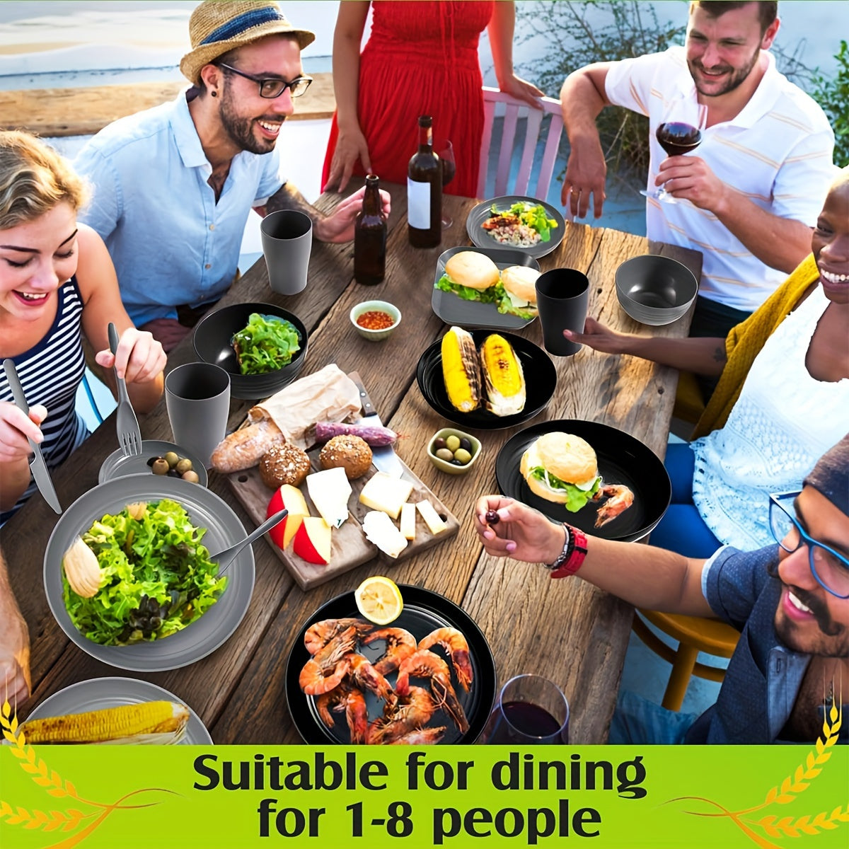 64pcs/set Wheat Straw Unbreakable Dinnerware Set - Durable, Reusable, Dishwasher Safe Tableware for Indoor/Outdoor Use - Includes Plates, Bowls, Mugs, Cutlery in Beige Color