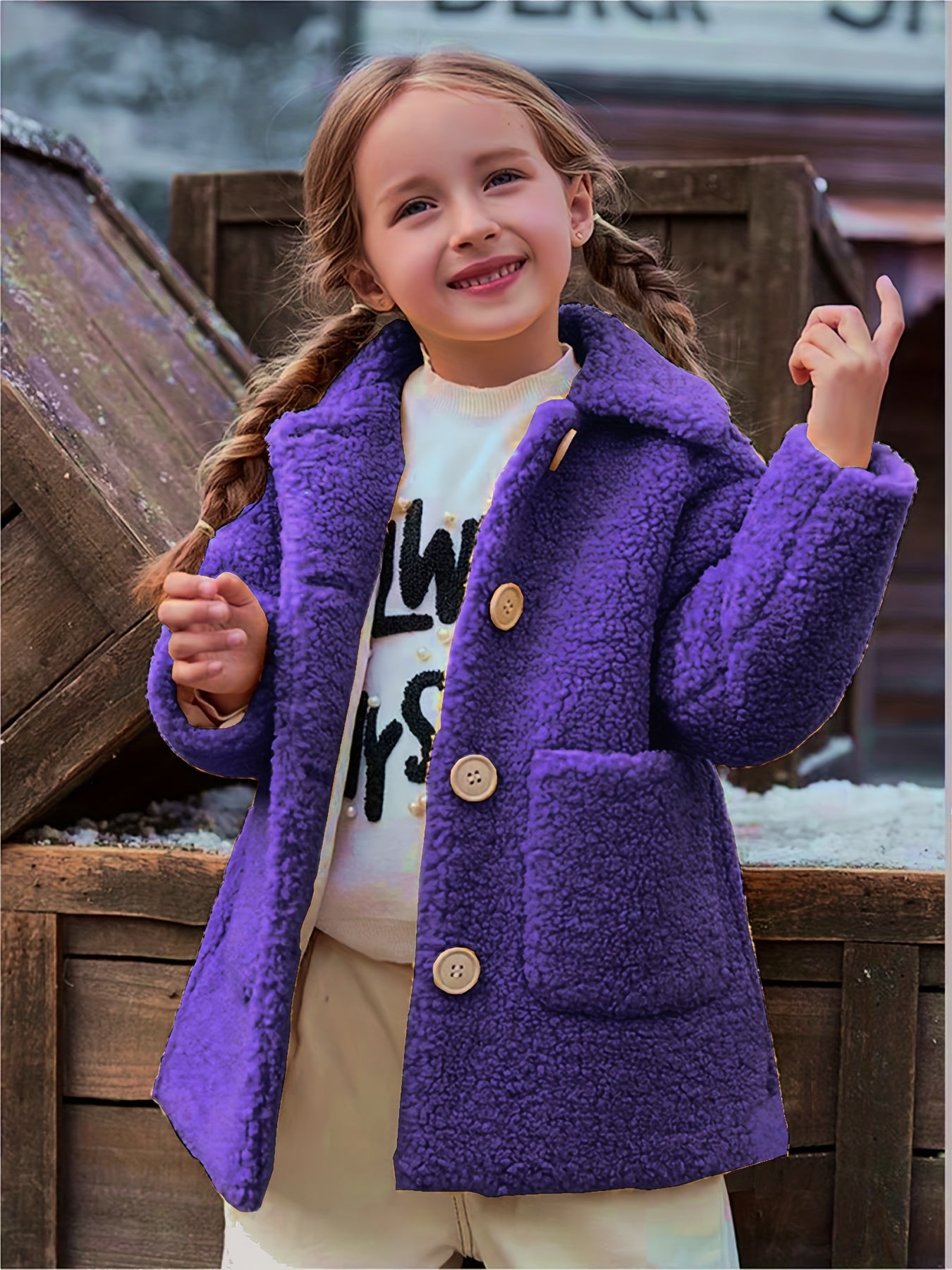 Mädchen-Lammfelljacke | JOMAKE Koreanischer Stil, Reverskragen, zweifarbig, warmer Windbreaker mit Taschen, Futter, Knopfverschluss, lange Ärmel für den Winter