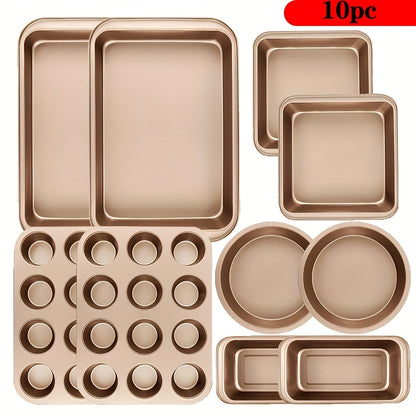 5-10pcs Non-Stick Bakeware Set, Round Cake Pan and Square Loaf & Muffin Tins with Roasting Dish – Oven Safe, Easy to Clean, Dishwasher Friendly