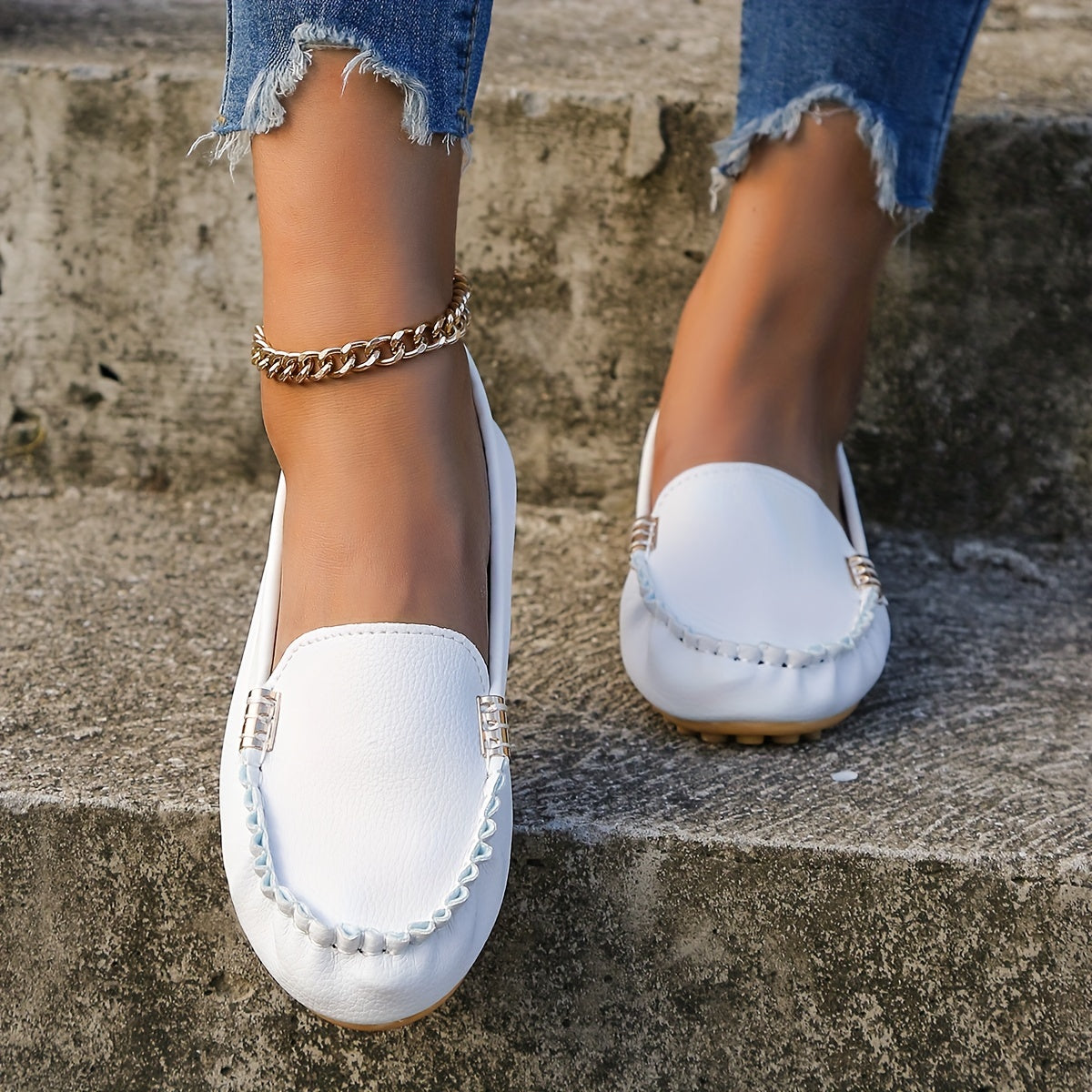 Mocassins confortables à bout rond | Chaussures unies à enfiler pour femmes