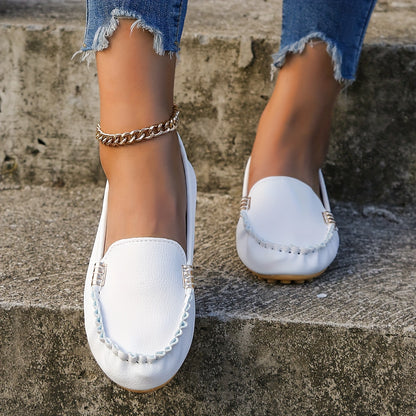 Mocassins confortables à bout rond | Chaussures unies à enfiler pour femmes