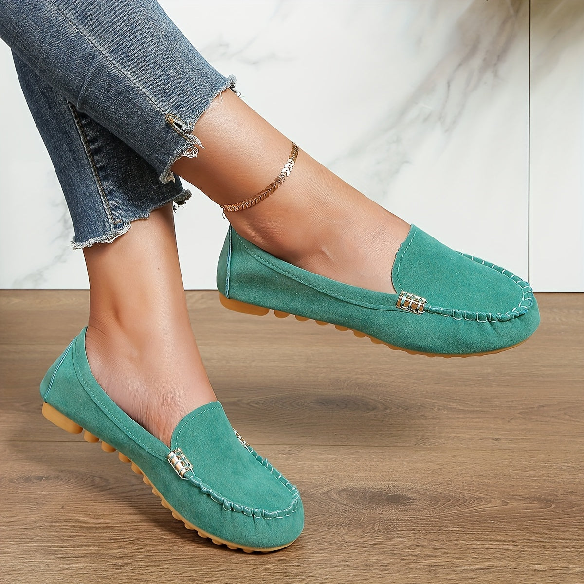 Mocassins confortables à bout rond | Chaussures unies à enfiler pour femmes