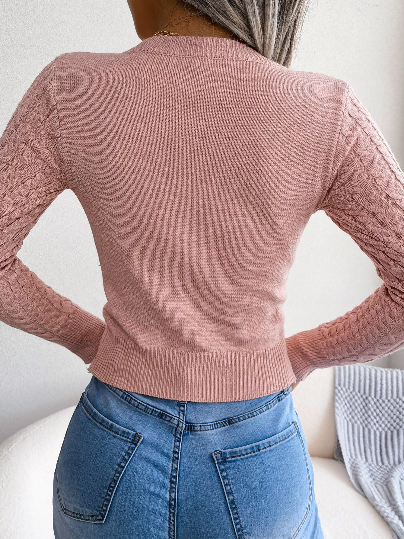 Damen-Langarmpullover mit Lochmuster | Hochelastisches Material, Rundhalsausschnitt, sexy, figurbetont, Herbst/Winter